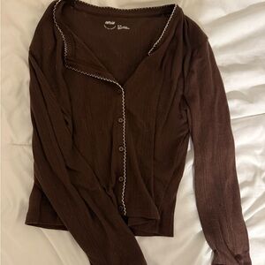 Aerie Brown Button-Up Women's Top